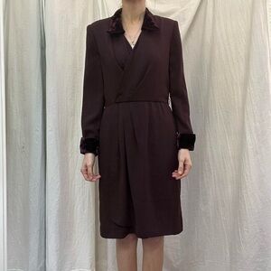 Long Sleeve Purple Dress with Velvet Accents Vintage 90s Workwear